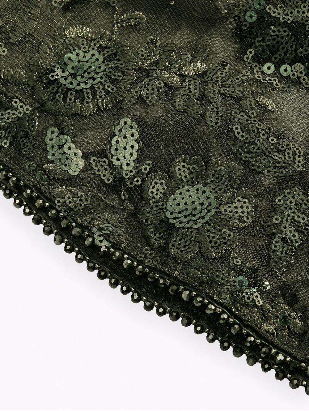 New Luxe Sequin Long Dress Flutter Short Sleeve Olive Green - Picture 9 of 12